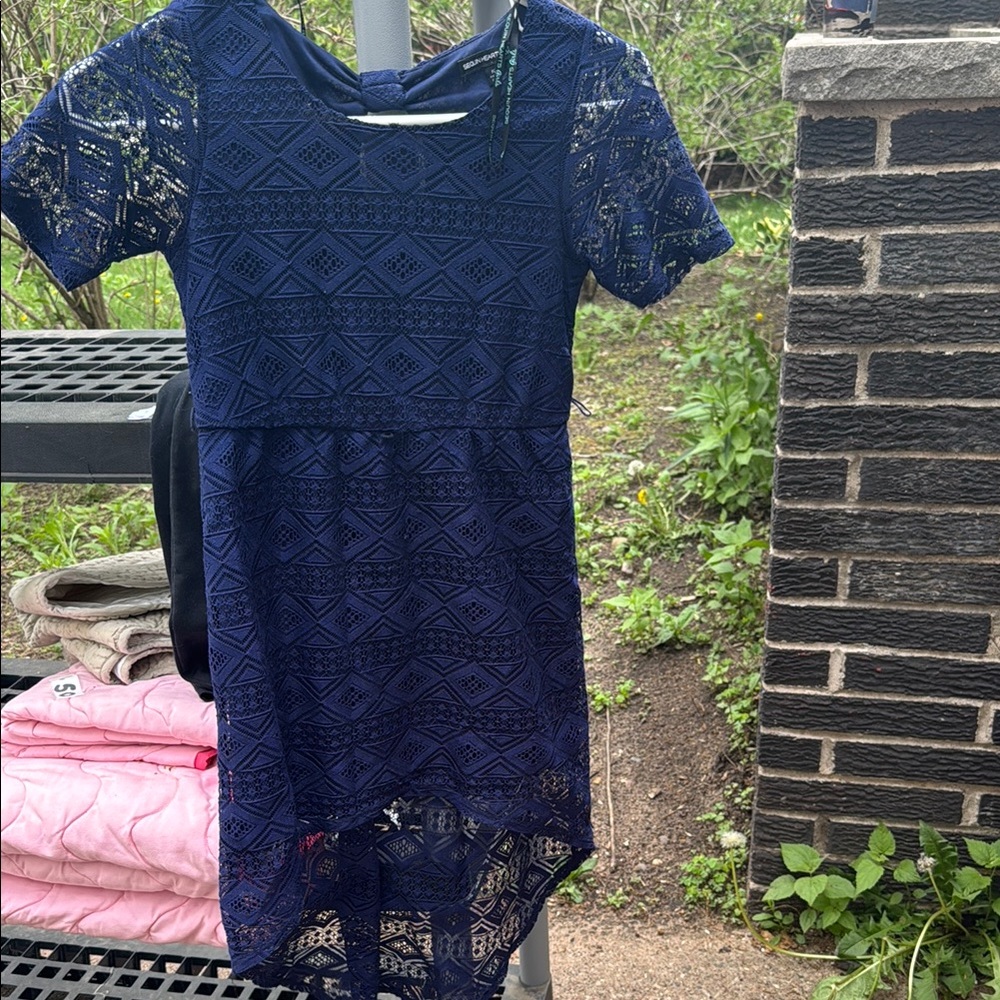 Sequin Hearts Navy Lace Dress